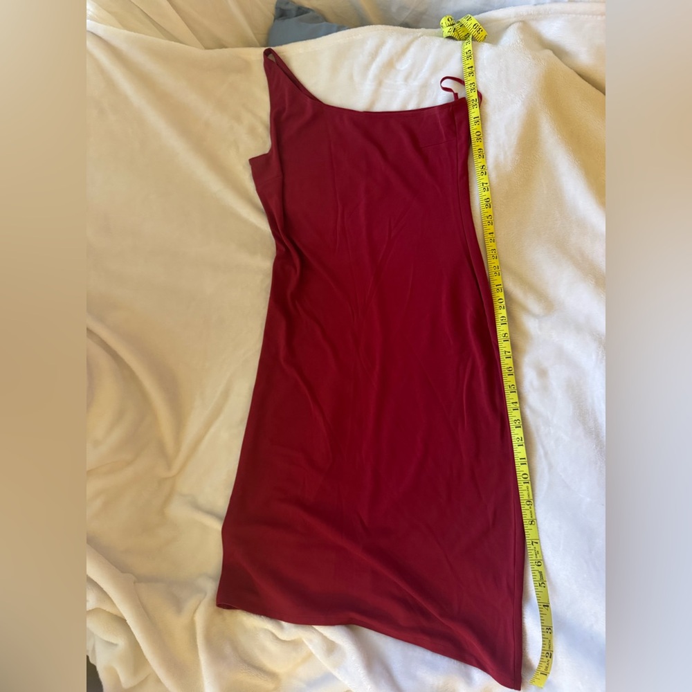 Simple Sleek one shoulder vintage Spaghetti Strap Dress in Wine Red